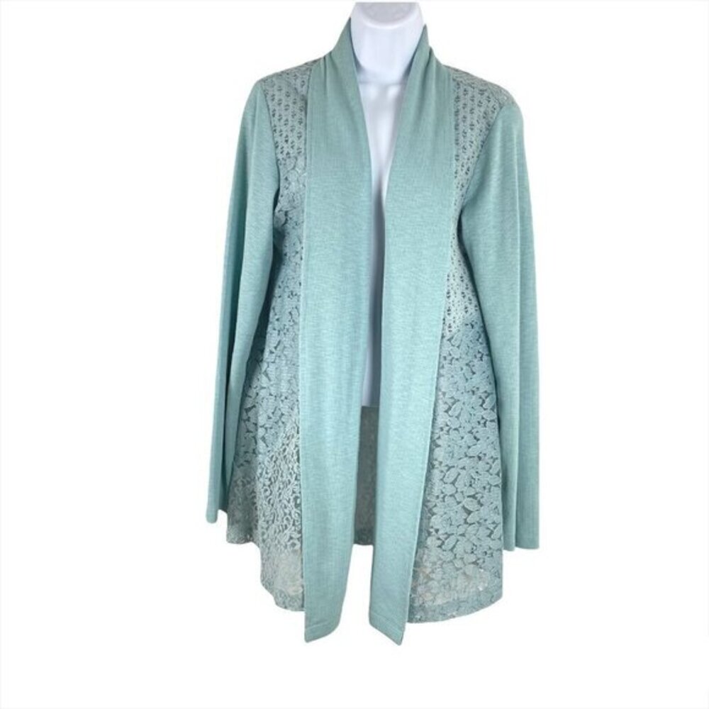 Logo Lavish By‎ Lori Goldstein Open Cardigan Sweater Lace Blue Women's Medium